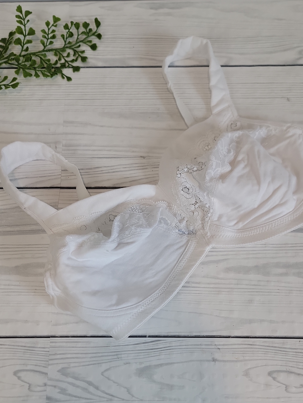 18 Hour Bra White Cotton with Lace-Trim Full Coverage Bra - Women  Size 36D